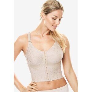 Elila 44DD 44E Jacquard Wireless Soft Cup Front Hook Longline Bra Nude Tan 5415
